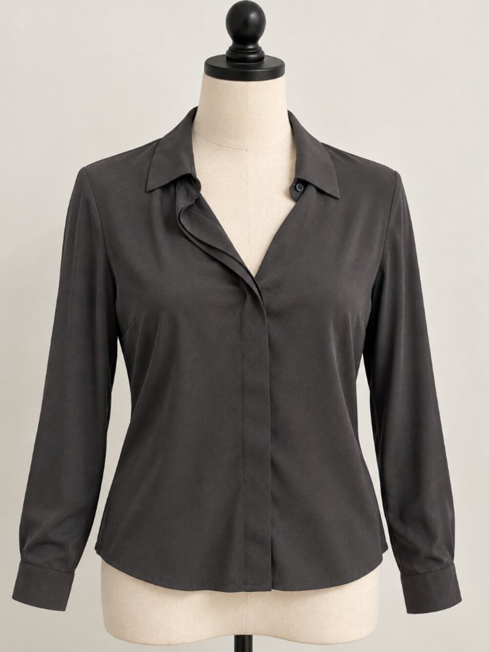 C104 Calvin Klein Silky Point-Collar V-Neck Blouse
